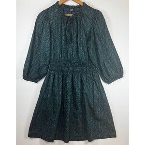 GAP Dress Extra Small Green Pink Floral Cotton Smocked Waist Cottagecore Boho